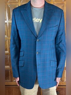 Custom Hollywood Costume Men’s Blue Shimmer Sport Coat & Matching Vest Size 44R